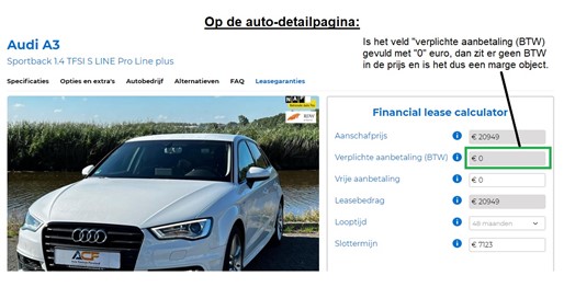 Hoe herken ik marge - btw auto - autodetailpagina